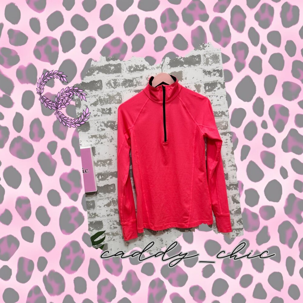 Tek Gear Neon Pink Quarter Zip Fitted Activewear Top Size Small EUC